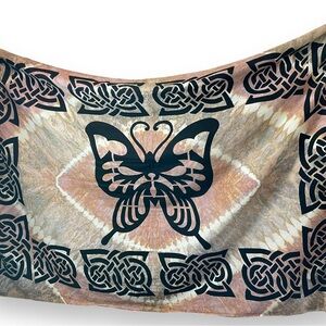 Butterfly Wall Hanging Tie-Dye Hippie Tapestry Cotton Black Brown Neutral Celtic